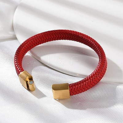 Ion Plating(IP) Braided Microfiber Leather Cord Bracelets for Men BJEW-Z081-06G-1