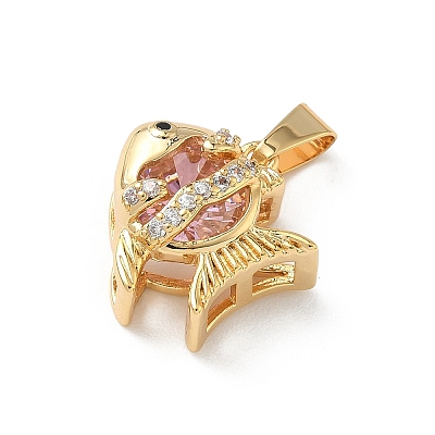 Brass Micro Pave Cubic Zirconia Fish Charms KK-Z136-49G-02-1