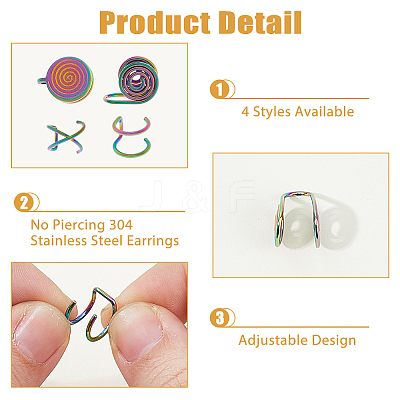 8Pcs 4 Styles Stainless Steel Cuff Earrings EJEW-HS0001-10MC-1