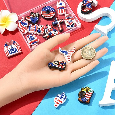 15Pcs 15 Styles Independence Day Theme Silicone Beads SIL-YW0001-81-1