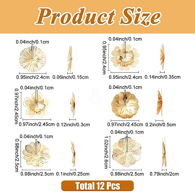12Pcs 6 Styles Brass Bead Caps KK-YW0004-72-1