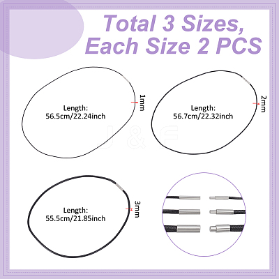 6Pcs 3 Styles Black Waxed Cord Necklace Making AJEW-UN0002-31-1