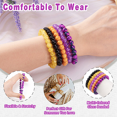 5 Colors Halloween Glass Beads Beaded Stretch Bracelet Sets BJEW-TAC0026-1