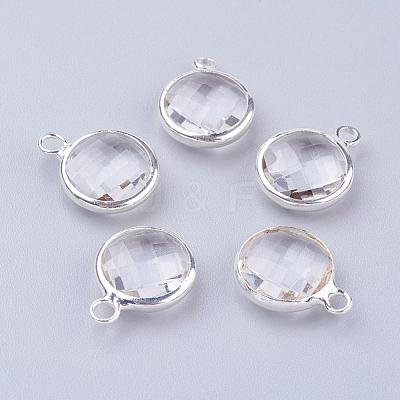 Silver Color Plated Brass Glass Flat Round Charms GLAA-M003-A-21S-1