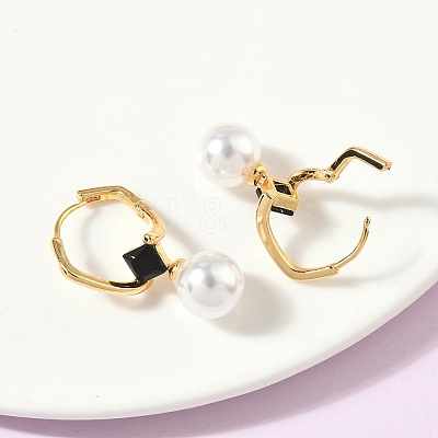 Round Brass Glass Leverback Earrings EJEW-Z152-04G-1