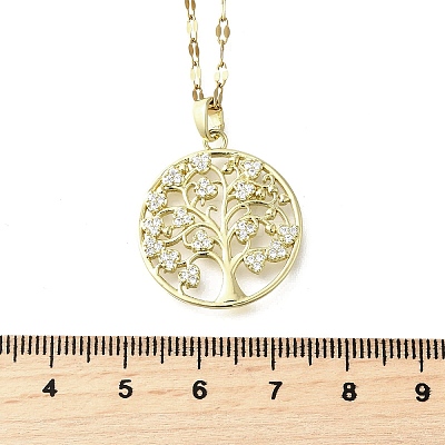 Brass Micro Pave Clear Cubic Zirconia Tree of Life Pendants LS-NJEW-H066-01A-G-1