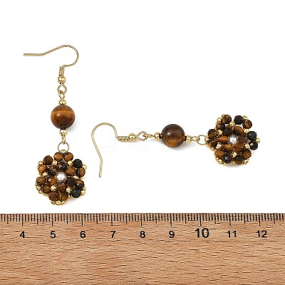 Natural Tiger Eye and Shell Pearl Braided Dangle Earrings EJEW-MZ00789-03-1