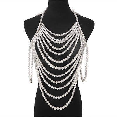 Plastic Imitation Pearl Beaded Multi Layer Bridal Shoulder Chains WG1B7F3-03-1