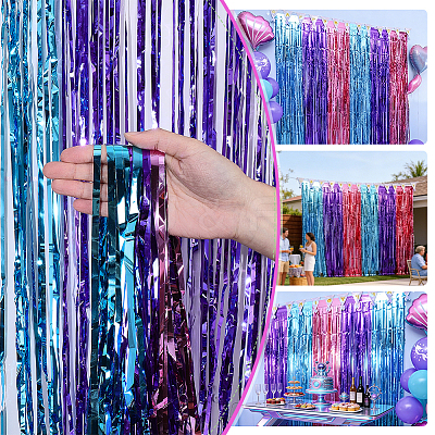 3Pcs PET Iridescent Metallic Party Tassel Streamers DIY-WR0005-71A-1