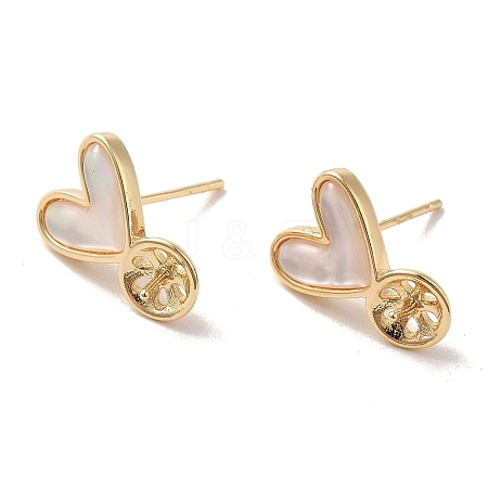 Brass with Natural Shell Stud Earring Findings KK-P253-02A-G-1