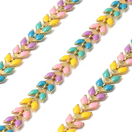 Brass Enamel Leaf Link Chains CHC-F021-02G-02-1
