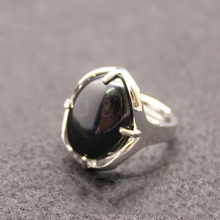 Oval Natural Black Onyx Adjustable Ring FIND-PW0021-05F-1