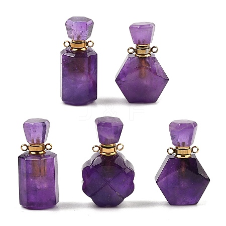 Natural Amethyst Perfume Bottle Pendants G-P554-G01-1