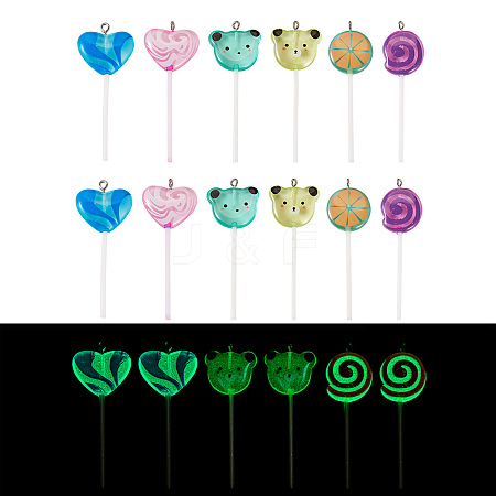 12pcs 3 styles Luminous Transparent Resin Cartoon Big Pendants CRES-TA0001-41-1