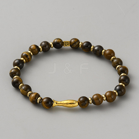Natural Tiger Eye Beads Stretch Bracelets BJEW-WH0032-018-1