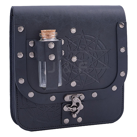 Rectangle PU Leather Medieval Waist Belt Bag with 2Pcs Glass Potion Bottles AJEW-WH0696-575B-1
