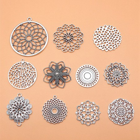 DIY Flower Tibetan Style Alloy Pendants and Connector Charms Making Finding Kits PW-WG973BE-01-1