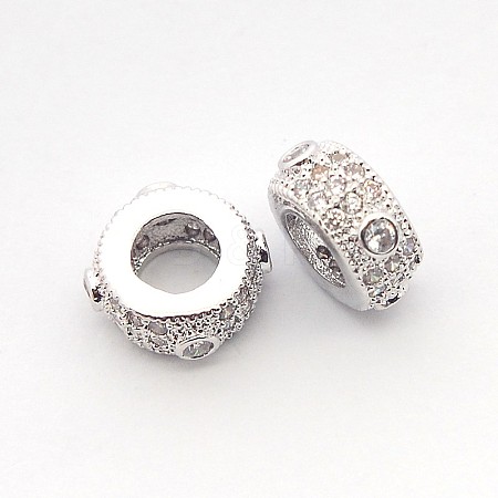 Brass Micro Pave Cubic Zirconia Flat Round Spacer Beads ZIRC-L007-03P-1