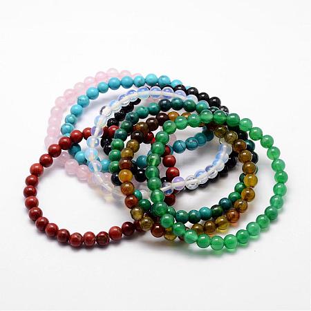 Natural & Synthetic Mixed Stone Beaded Stretch Bracelets BJEW-K127-03-M-1