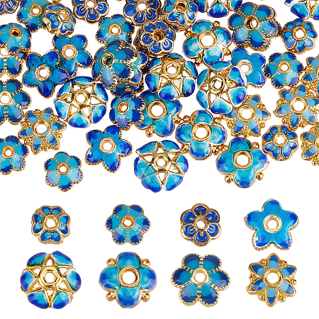 48Pcs 8 Styles Brass Enamel Bead Caps KK-PH0014-51-1