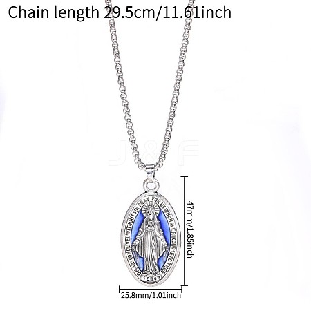 Religion Alloy Enamel Oval with Virgin Pendant Necklaces WG926A5-01-1