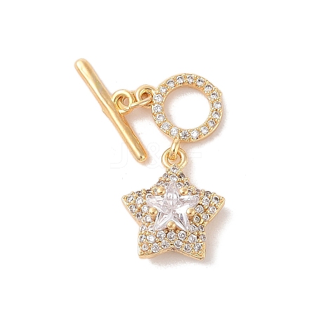 Golden Brass Micro Pave Clear Cubic Zirconia Toggle Clasps KK-B100-040G-01-1