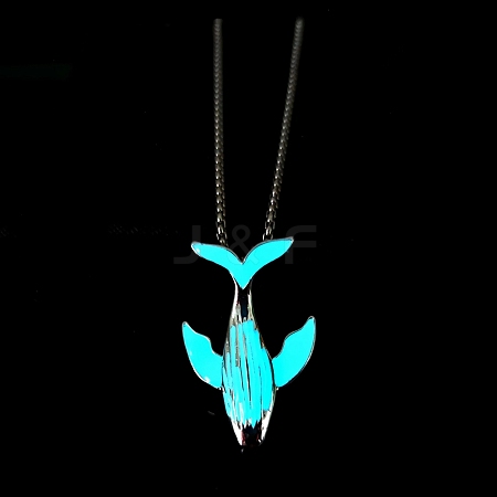 Luminous Glow in the Dark Alloy Whale Pendant Necklaces PW-WG69052-03-1