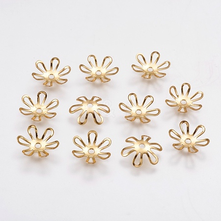 6-Petal Brass Bead Caps KK-F739-15G-1