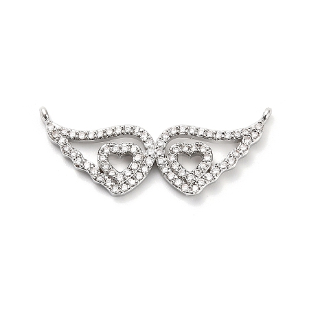 Brass Micro Pave Clear Cubic Zirconia Hollow Wings with Heart Connector Charms KK-L229-062P-1