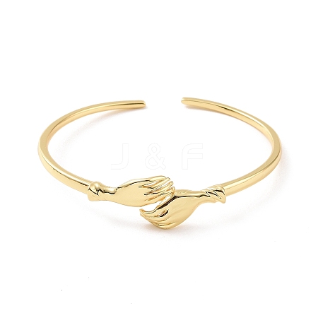 Brass Double Hand Hug Cuff Bangle for Women BJEW-G661-01G-1