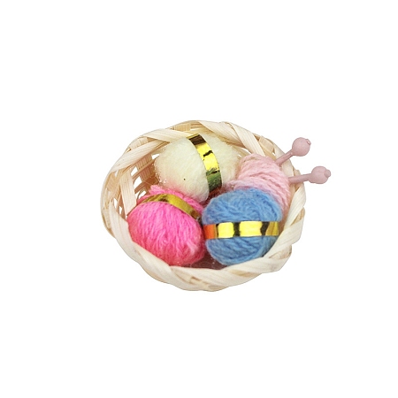Mini Wood Basket & Wool Yarn PW-WG88830-01-1