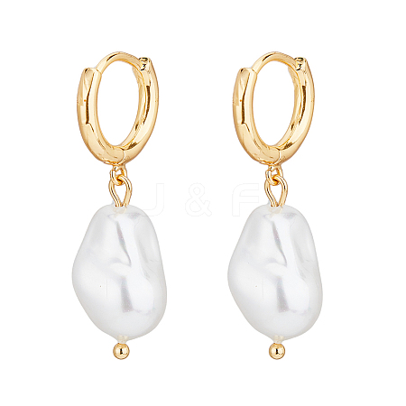 FIBLOOM 1 Pair Plastic Pearl Dangle Hoop Earrings EJEW-FI0002-23-1