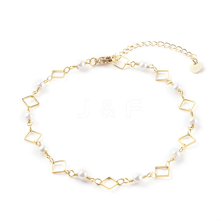 Brass Rhombus Link Chain Anklets AJEW-AN00431-1