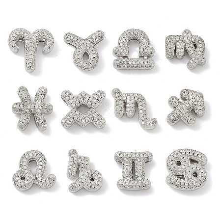 Twelve Constellations Brass Micro Pave Clear Cubic Zirconia Pendants KK-G548-21P-1