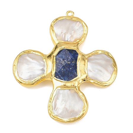 Natural Lapis Lazuli & Shell Pearl Big Pendants KK-H516-24G-02-1