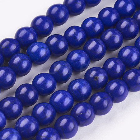 1 Strand Dyed Medium Blue Round Synthetic Turquoise Beads Strands X-TURQ-G106-6mm-02N-1