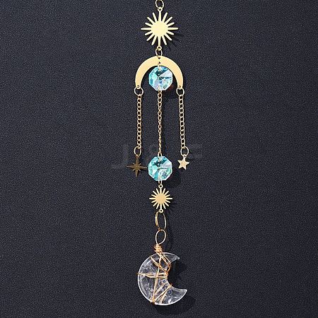 Natural Quartz Crystal Moon Suncatcher DJEW-PW0017-08A-1