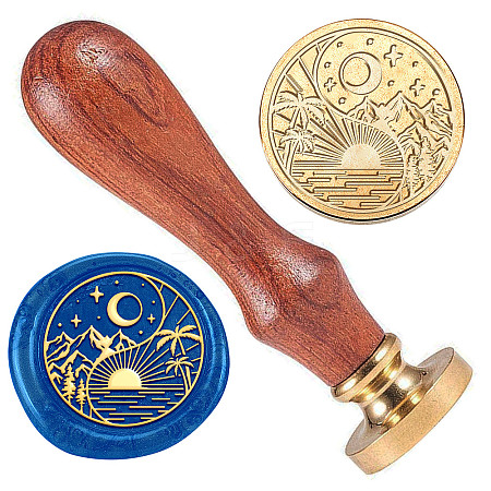 Golden Tone Brass Wax Seal Stamp Head with Wooden Handle AJEW-WH0208-845-1