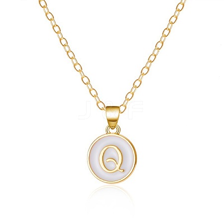 Alloy White Enamel Flat Round with Letter Pendant Necklaces FS-WG63565-17-1