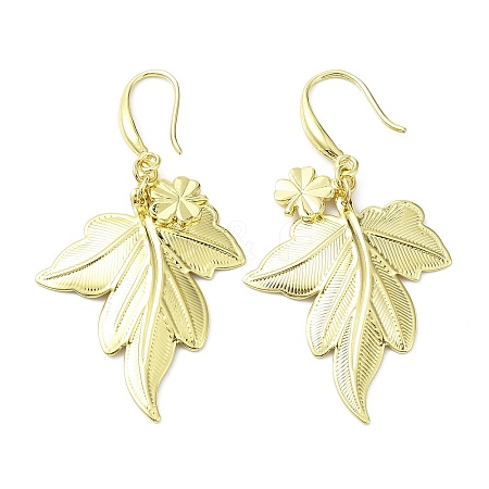 Rack Plating Brass Leaf  & Clover Dnagle Earrings KK-C029-13G-1