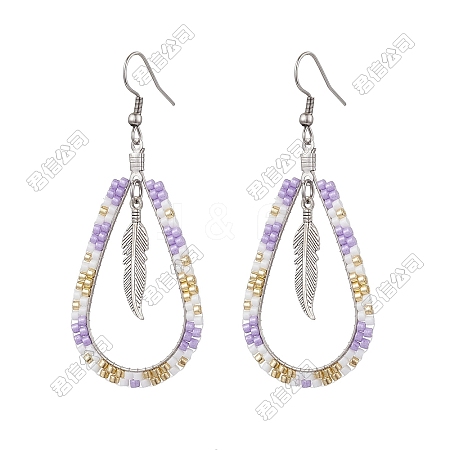 304 Stainless Steel Glass Seed Beads Dnagle Earrings EJEW-FS00078-1