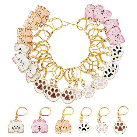 24Pcs 6 Styles Alloy Enamel Pendant Locking Stitch Markers HJEW-HS00080-1