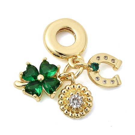 Saint Patrick's Day Brass Pave Green Cubic Zirconia European Dangle Charms X-KK-Z150-09G-1
