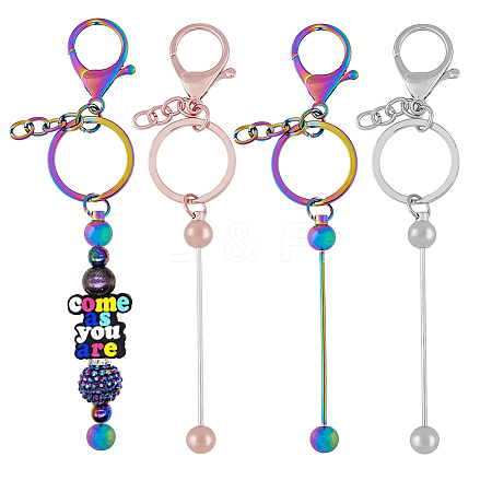 SUPERFINDINGS 3Pcs 3 Color Metal Bar Beadable Keychain for Jewelry Making DIY Crafts KEYC-FH0001-41-1