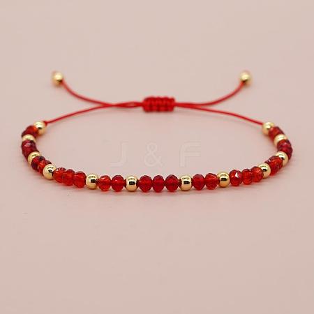 Glass & Brass Round Beads Braided Bead Bracelets RD6595-3-1