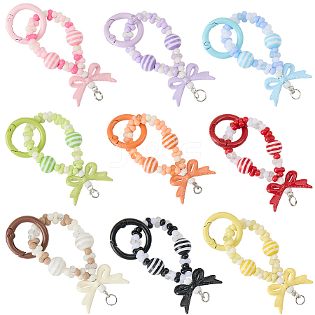 9Pcs 9 Colors Bowknot Acrylic Beads Pendant Decoration HJEW-SC0002-04-1