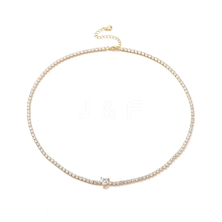 Clear Cubic Zirconia Heart Pendant Necklace with Tennis Chains NJEW-E042-02G-1