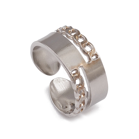 Non-Tarnish 304 Stainless Steel Curb Chains Shape Open Cuff Rings for Women RJEW-G285-35P-1