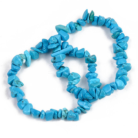 Chip Synthetic Turquoise(Dyed) Beaded Stretch Bracelets BJEW-S143-58-1
