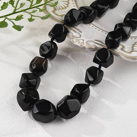 Natural Dyed & Heated Black Agate Nuggets Beaded Necklaces for Women Men NJEW-K388-01P-1